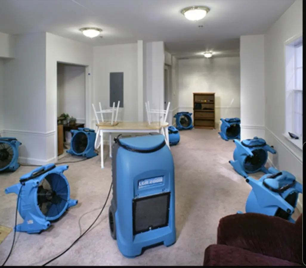 Air movers and dehumidifier setup for Water Extraction & Removal in Smithfield